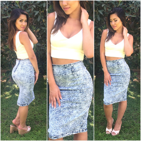 High Waisted Acid Wash Pencil Skirt