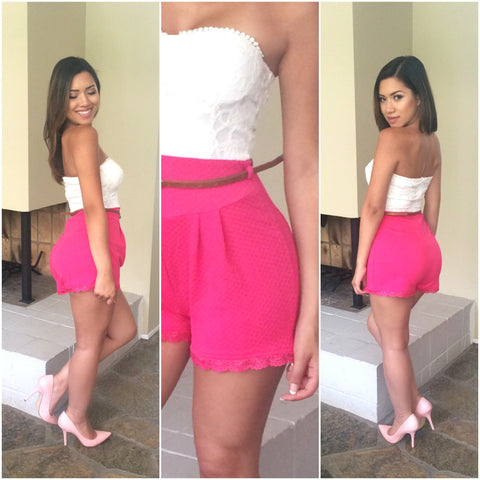 Lace Romper - Fuchia