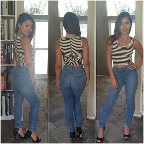 Twist Back Top- Black/Oatmeal