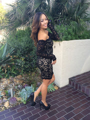 Off Shoulder Lace Bodycon Dress - Black