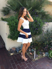 Skater Striped Dress - Ivory & Navy