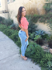 Cross Back Crop Top - Red Orange & White