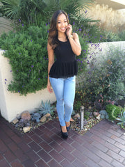 Peplum Mesh Top - Black (Also Available in Ivory)