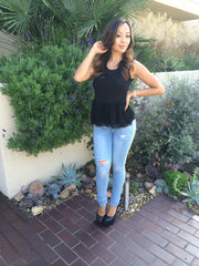 Peplum Mesh Top - Black (Also Available in Ivory)