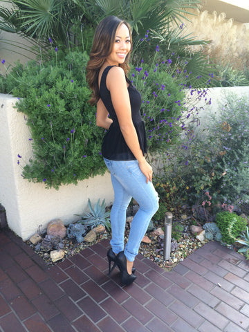 Peplum Mesh Top - Black (Also Available in Ivory)