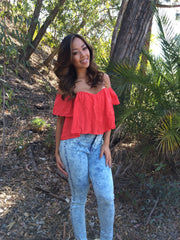 Off The Shoulder Crop Top - Tomato