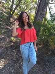Off The Shoulder Crop Top - Tomato
