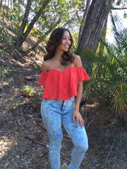 Off The Shoulder Crop Top - Tomato