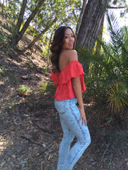 Off The Shoulder Crop Top - Tomato