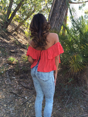 Off The Shoulder Crop Top - Tomato