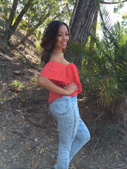 Off The Shoulder Crop Top - Tomato
