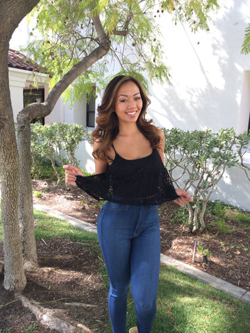 Flowy Lace  Crop Top- Black (Also available in Taupe & Coral)