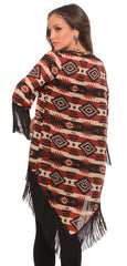 Red & Black Fringed Print Cardigan