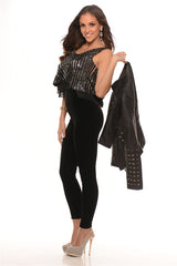 Black & Silver Flowy Crop Top with Sequins