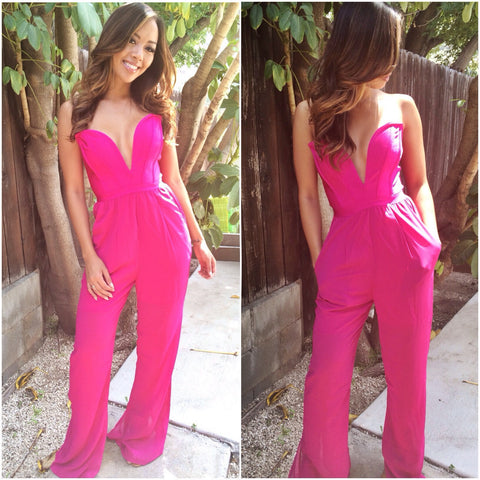 Sweet Bandage Chiffon Jumpsuit - Fuchsia
