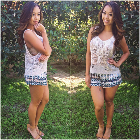 Lace Neck Tank - Beige