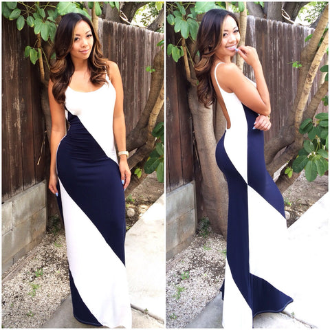 Diagonal Stripe Maxi Dress - Ivory/Navy