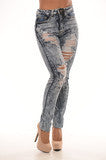 Acid Wash Distressed High Waist Jeans - Medium Blue