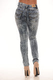 Acid Wash Distressed High Waist Jeans - Medium Blue