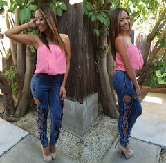 High Waisted Bow Tie Jeggings