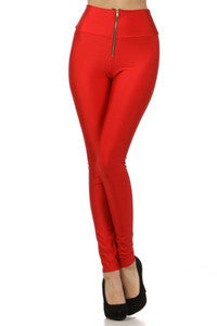 Red Nylon High Waist Leggings